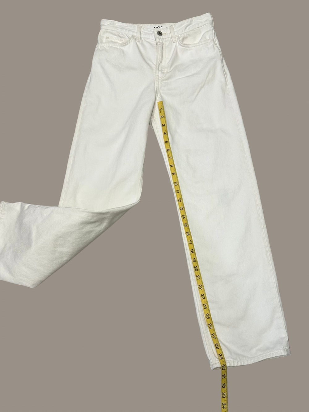 COS Column Straight-Leg Jeans Chalk Off-White High Rise Rigid Denim 27 Cotton - Picture 10 of 10